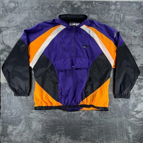 Vintage Reebok Windbreaker Jacket Men XL Purple 1/2 Zip Anorak Hooded 90s Suns - Picture 1 of 13